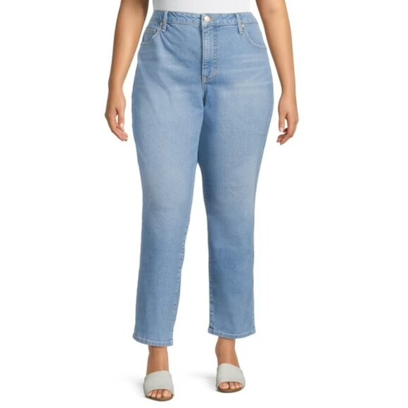 Terra & Sky Women's Plus Size Core Straight Leg Jeans, Size 24W, Light Wash - Picture 1 of 5